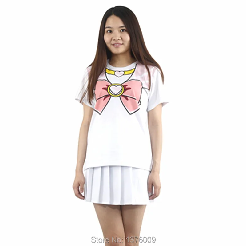 

2pcs/pack New T shirt Women Kpop Harajuku T Shirt Sailor Moon Crystal Usagi Girls Lolita Tops Short Sleeve Fake Bowknot Tee
