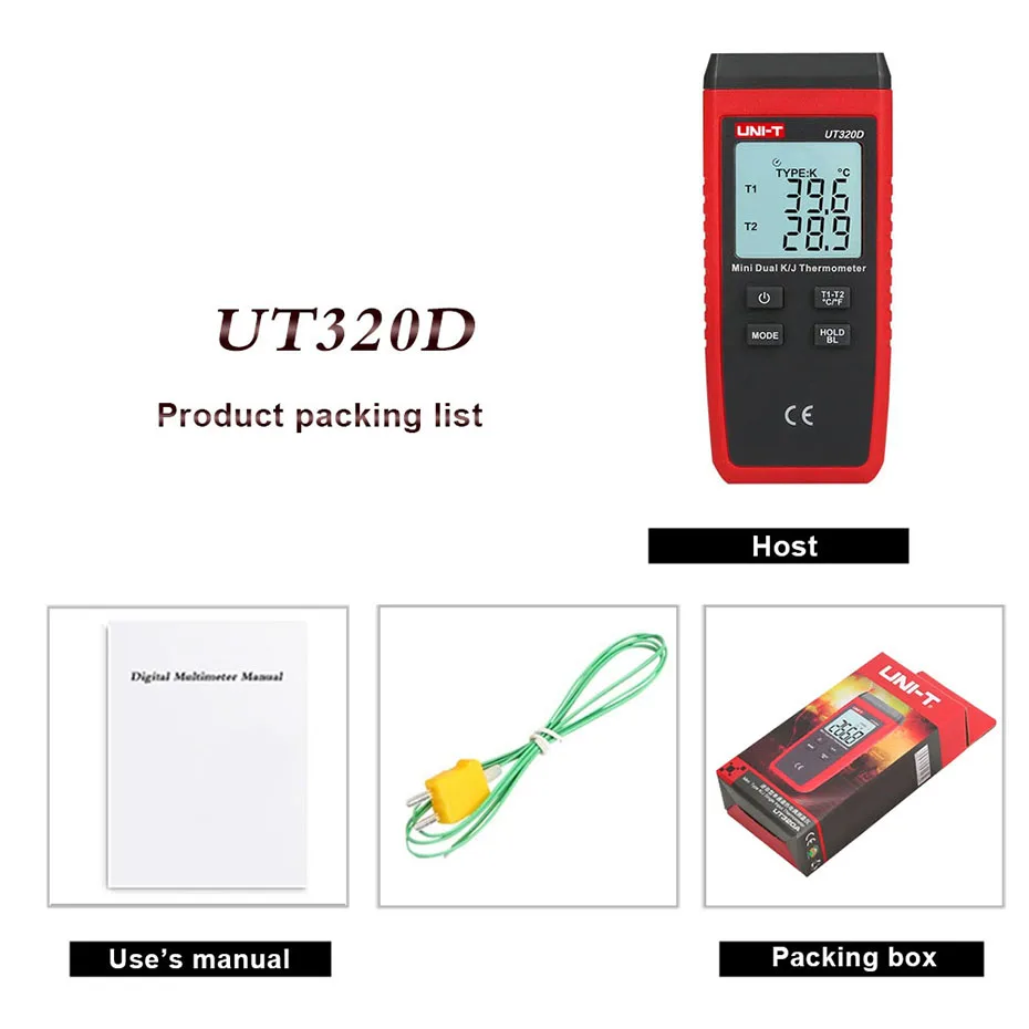 UNI-T термометр термопара UT320D UT320A мини Контакт Тип двухканальный K/J температура метр подсветка данных держать от авто