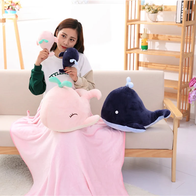 

20cm Kawaii plush baby toys blue whale with bamboo charcoal package clean air stuffed animal toy with blanket gifts for kids
