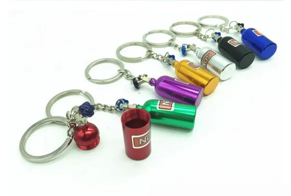 

NOS Turbo Keychain Creative New Mini Nitrous Oxide Bottle Keyring Key Chain Ring Keyfob Stash Pill Box Storage