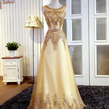 

Gold Evening Party Qipao 2020 Women Full Length Sleeveless Cheongsam Wedding Bridesmaid Dress Long Vestidos De Festa S-XXL