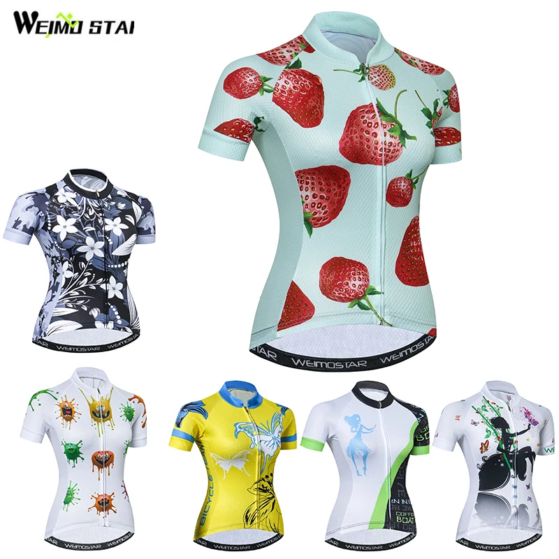 

Strawberry T-Shirt Weimostar Women Pro Team Cycling Jersey Riding roupa ciclismo MTB Bike Bicycle Shirts Girls Wear