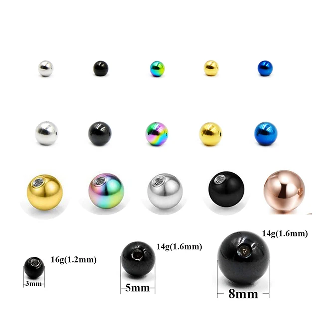 10Pcs/Lot 12G 14G Titanium Screw Balls Fashionable Body Jewelry Rings