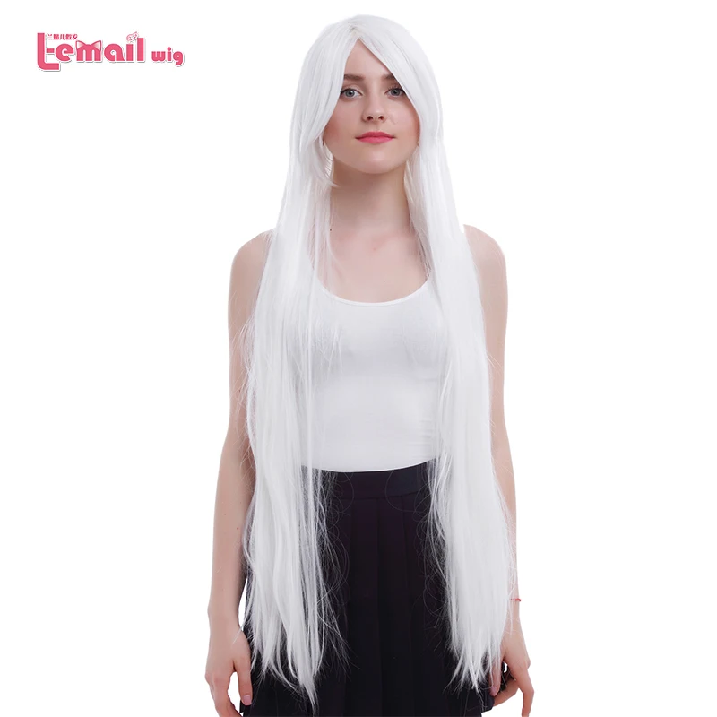 L-email wig Brand New Long Straight Cosplay Wigs 100cm/39.37inch White InuYasha Sesshoumaru Synthetic Hair Cosplay Wig Halloween