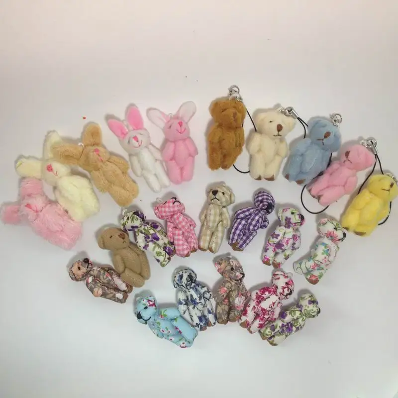 

New 100pcs/lot mini plush joint teddy bear kids toys plush dolls small teddy bear flower bouquets bear for wedding rabbit