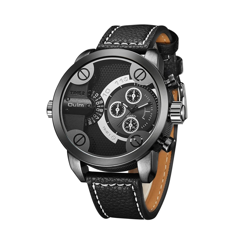 

Oulm Watch Man Quartz Watches Top Brand Luxury Leather Strap Military Sport Wristwatch Male Clock relogio masculino