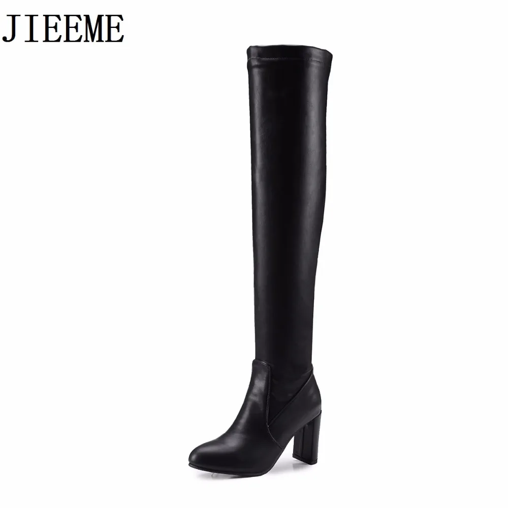 

2018 New arrival Fashion White Black Round toe Slip-on High heels Square heels Over-the-knee Women Boots
