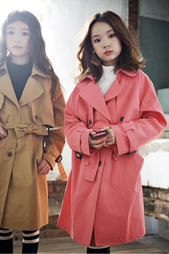 New Fashion 2018 Children Belt Trench Coats Teenage Girls Autumn Jackets Kids Solid Long Tops Outwear & Coats Girls Clothing (5)