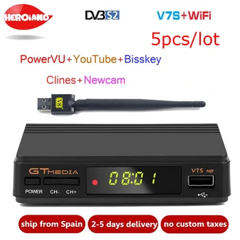 

5pcs DVB-S2 Receiver Free sat V7S HD support clines Newcamd PowerVu Biss WiFi 3G Youtube USB PVR GTMedia V7S HD same Free sat V7