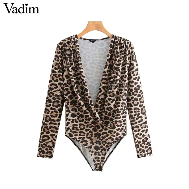 Buy Vadim women V neck leopard print bodysuits animal
