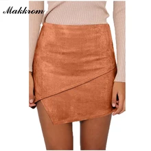 Otoño e Invierno con cordones de Gamuza de Cuero Lápiz Lápiz de Invierno Falda de Cintura Alta Mini Falda de la Moda Sólida Empire Mujeres de Faldas