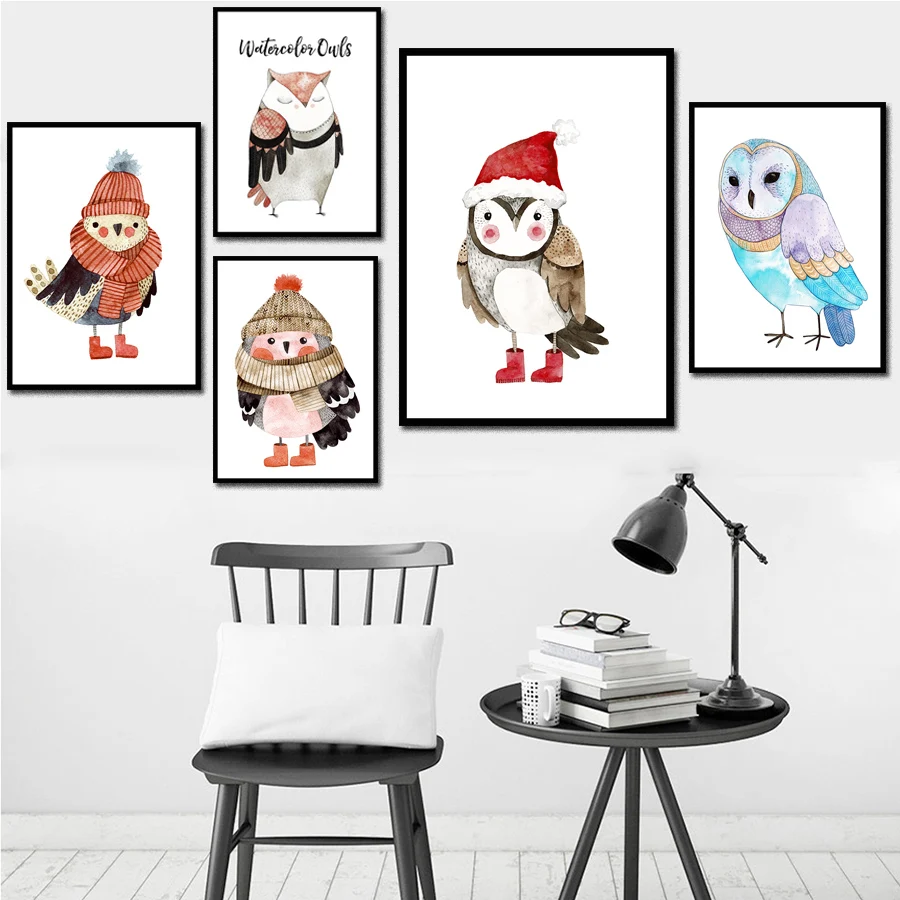 Online Shop Nordic Gaya Kartun Hewan Kanvas Wall Art Cukup Owls
