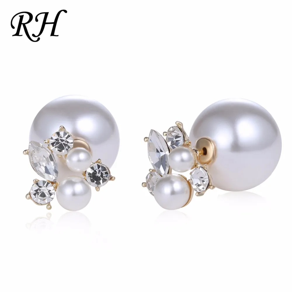 

White Simulated Pearl Stud Earrings Set For Women Jewelry Accessories Piercing Ball Earrings Rhinestone Bijouteria brincos
