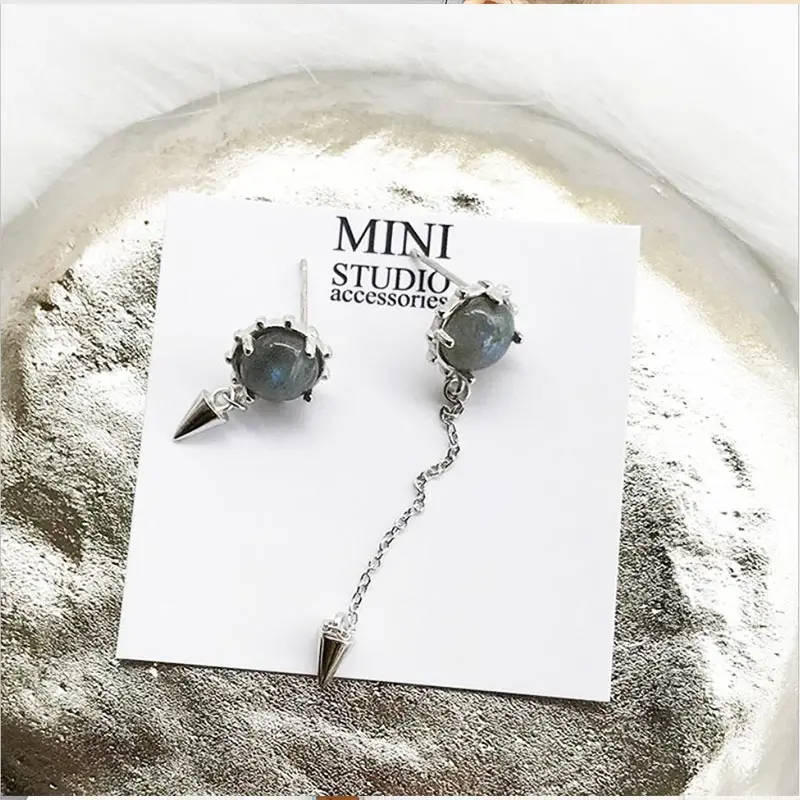 

925 silver earring for women fashion jewelry stone asymmetric drop earrings for banquet wedding party anniversary engagement