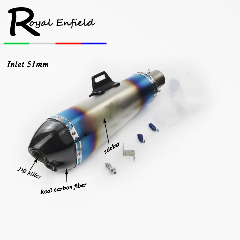 

Inlet 51mm Motorcycle Universal Exhaust Muffler Pipe with DB killer For muffler Large Displacement Steel Carbon fiber Aluminum