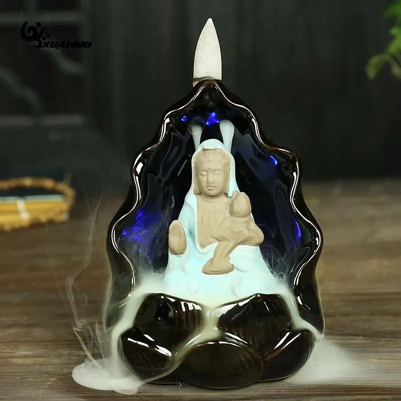 

Seven Color Lamp Incense Sandalwood Incense Burner Aroma Burner Buddha Guanyin Little Monk Incensory Creative Ornaments