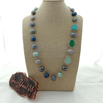 

N080134 29" Mixed Color Sea Shell Pearl Necklace CZ Pave Connector