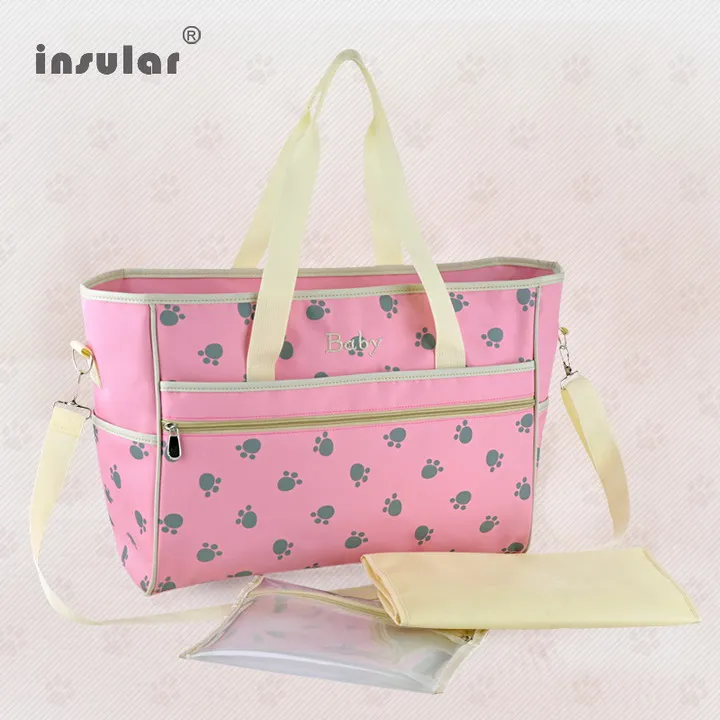 Инсулярная модная детская сумка для подгузников с рисунком лап, сумка для мам, водонепроницаемая мягкая большая емкость, подгузник для ухода - Цвет: Pink
