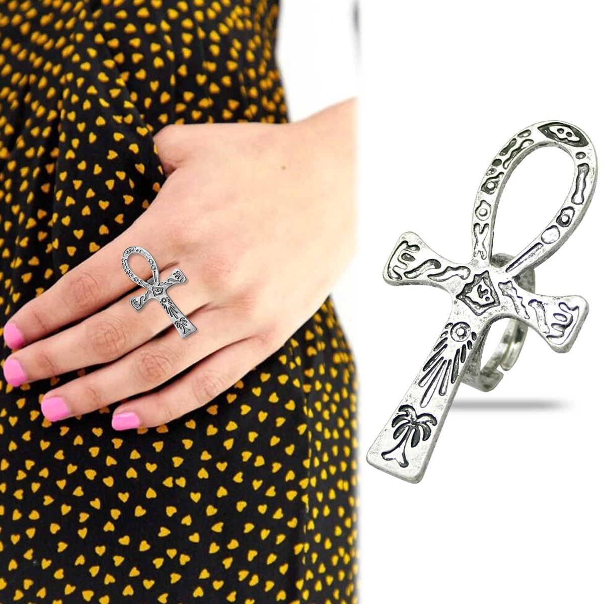Женские винтажные готические кольца Ankh Cross позолоченные/посеребренные в