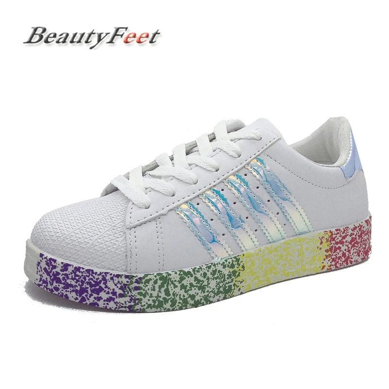 

Women Shoes Fashion Pu Leather Flats Colorful Lace Up Ladies Shoes Woman Sneakers Tenis Feminino Couple Casual Shoes BeautyFeet