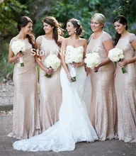 Open Back 2017 Cheap Bridesmaid Dresses Under 50 Mermaid Cap Sleeves Sequins Sparkle Khaki Long Wedding Party Dresses