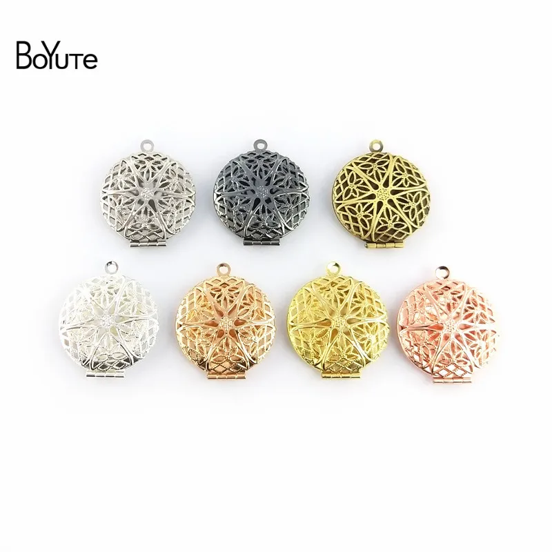 BoYuTe (10 PiecesLot) 6 Colors Plated Round Oval Heart Filigree Locket Pendant Can Open to insert Photo Locket Pendant (2)