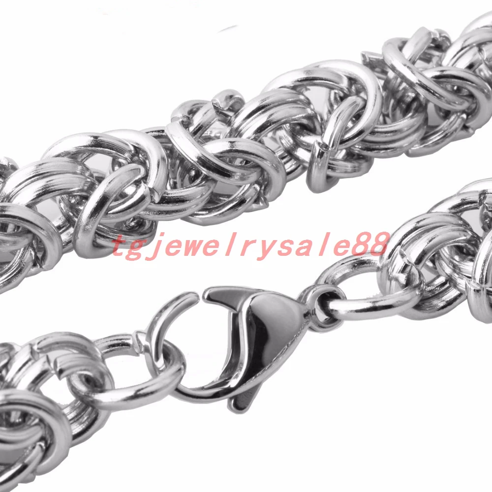 

Newest Fashion 10mm Wide Byzantine Box Chain Necklace Or Bracelet Cool Men's Silver Color Stainless Steel Jewelry 7-40" Option