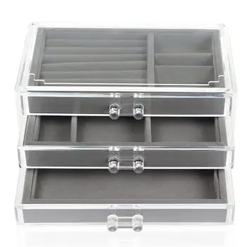 

NHBR-Drawers Jewelry Organizer Box For Necklaces Case 3 Layers Earring Storage Display Tray Ring Makeup Holder