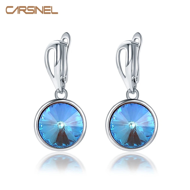 

CARSINEL Brand Luxury Round Design Tourmaline Color Earrings Women Wedding Party Jewelry Rose Gold CZ Hoop Earrings ER0642