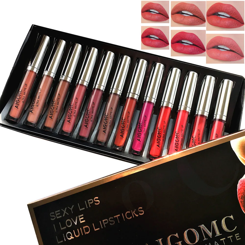

12PCS New Fashion Waterproof Matte Liquid Lipstick Cosmetic Sexy Lip Gloss Kit Labiales Set Kit De Batom Labiales #YL10