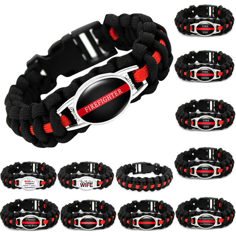 رجال الاطفاء اطفاء أمي شقيقة زوجة أبي بقاء Paracord سحر أساور 25*18mm زجاج قبة كابوشون مجوهرات الرجال النساء هدية