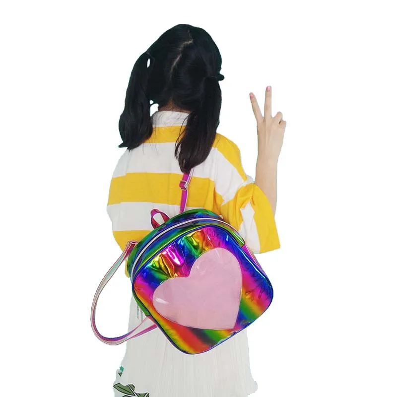 

2017 Summer Rainbow Colors Children's Backpacks For Girls Cute Little School Bags for Girl Transparent PU Leather Women Backpack