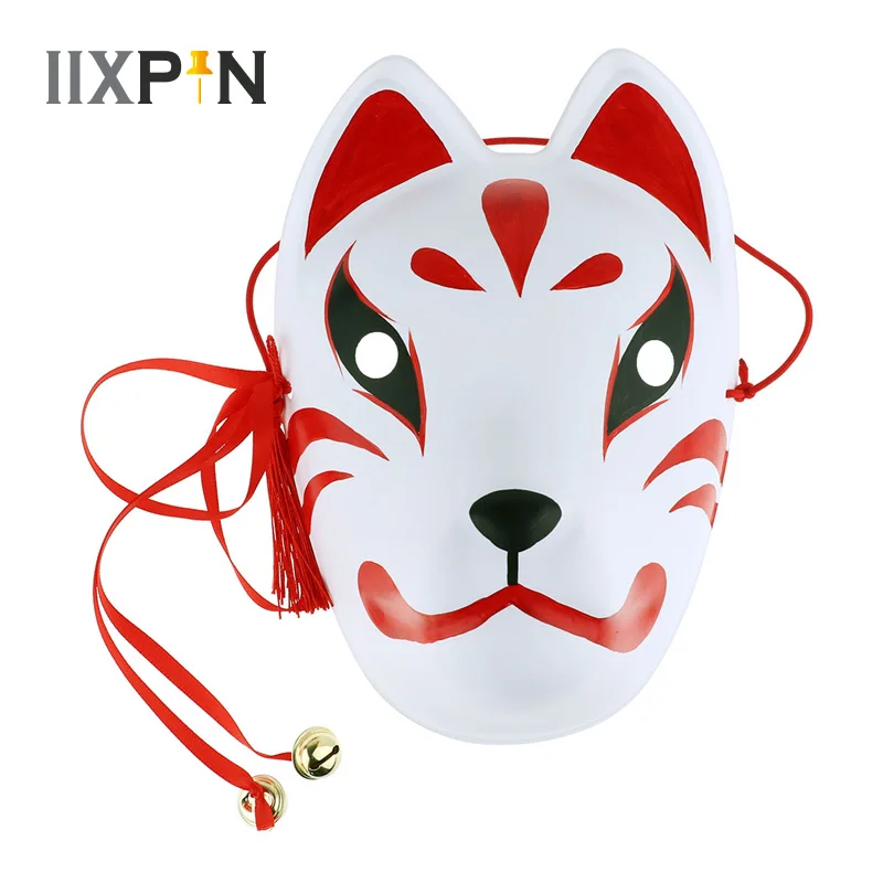 IIXPIN Fox Mask Hand Made Full Face mask Cosplay Accessories japanese Mask with Tassels Small Bells Masquerades Cosplay Costume