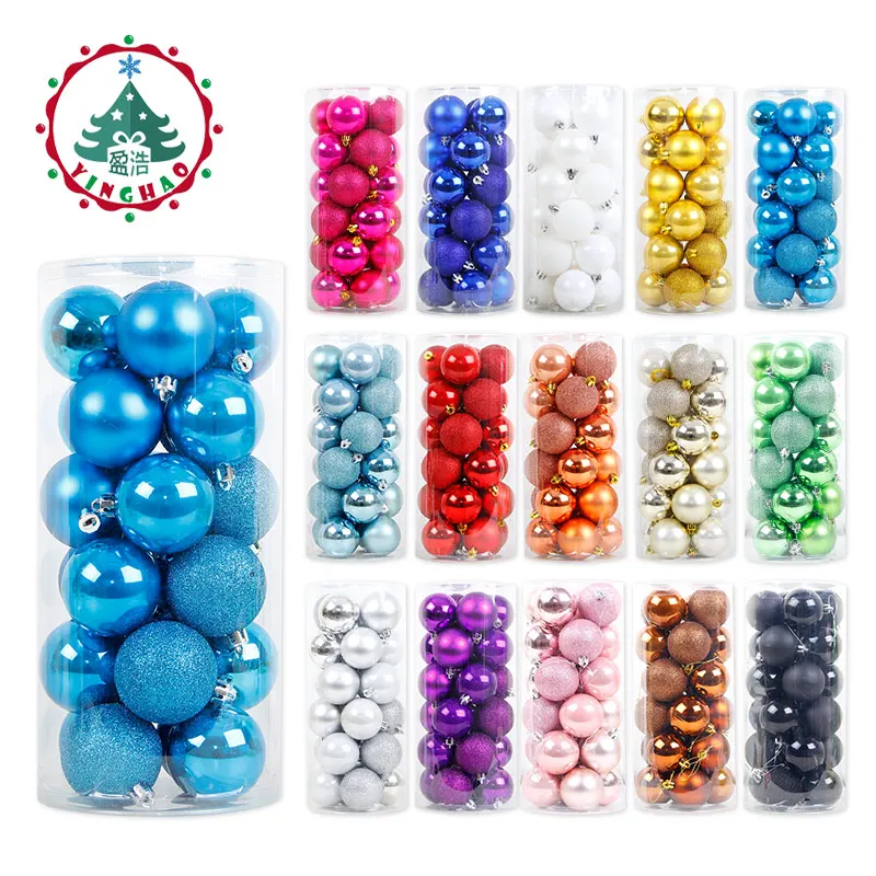 

inhoo 24PCS/set Christmas ornament 4/6/8cm Christmas Tree Balls Baubles Xmas for Home Party Colorful Wedding Decoration Supplies