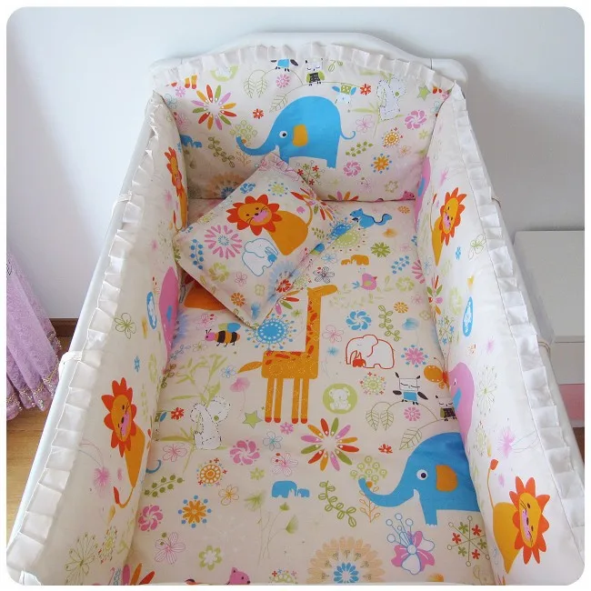 

Promotion! 6PCS Baby Nursery Comforter Cot Crib bedding for girl (bumper+sheet+pillow cover)