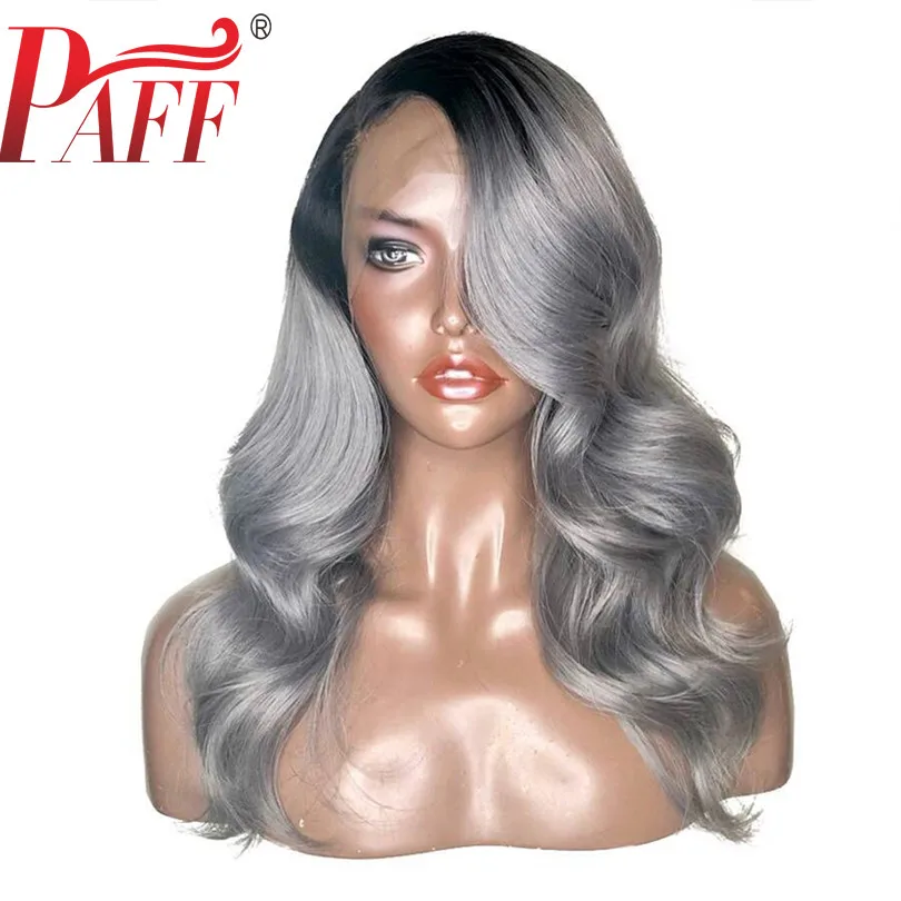 

PAFF Ombre Grey Lace Front Wig With Baby Hair Remy Hair Brazilian Preplucked Human Hair Wig Two Tone Wigs With Transparent Lace