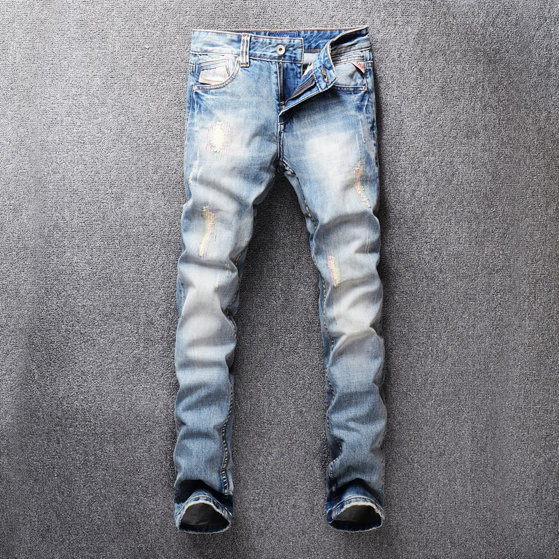light blue denim ripped jeans mens