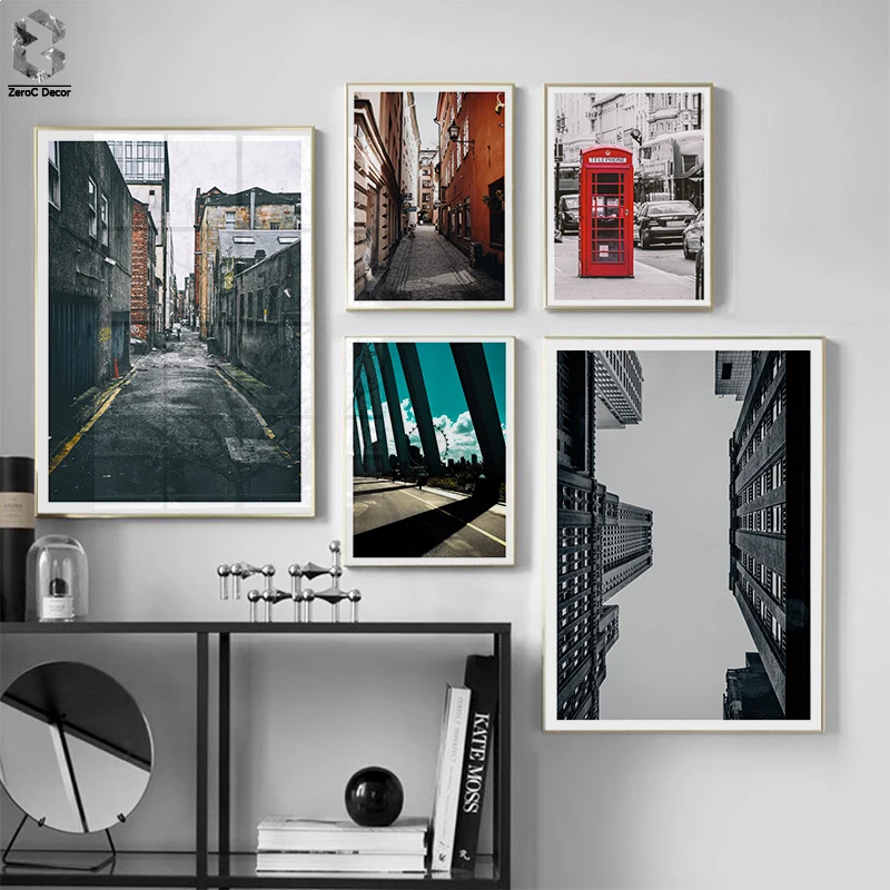 

Vintage Canvas Posters and Prints Old Cities London Street Scenery Painting Wall Art Picture for Modern Dark Living Room Decor