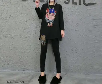 

Eurropean style 2019 New arrivals Spring summer fashion women cltohes 3XL-6XL printing patchwork loose casual suit T3237