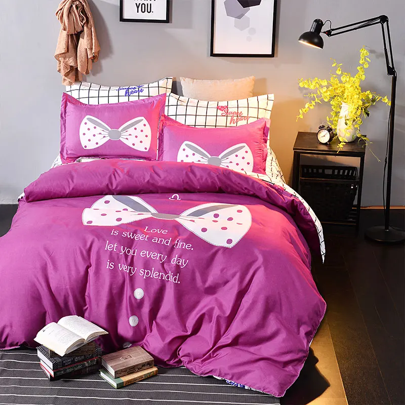 

Purple Solid Color+ White Bow Pattern Polyester Bedding Set Bed Linens 3/4pcs/Set 5 Size Duvet Cover Set Bed Set Kids Pillowcase