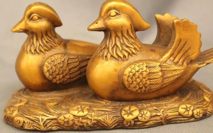 

S02550 6" Chinese Fengshui Bronze Happiness mandarin duck aix galericulata Bird Statue (B0413)
