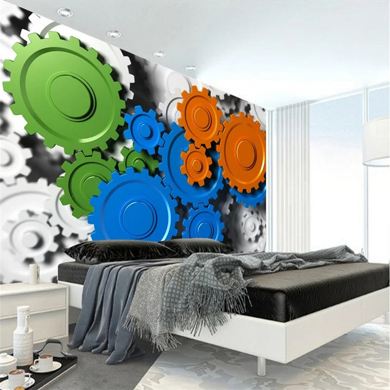 

Custom Printing 3d Photos Creative Machine Gears Wallpaper 3d Relevo Environment Friendly TV Background Wall Mural Wallpaper