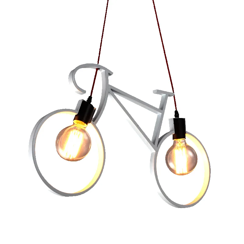 

Nordic modern simple bicycle chandelier dining room bedroom study coffee shop iron art double head Children LED lamp decoration