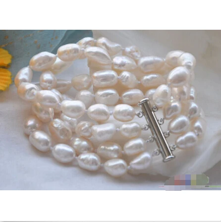 

Free shipping >>>>>>P4289 4row 8" 13mm white baroque FRESHWATER CULTURED pearl bracelet