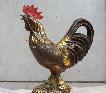 

17"China Folk handwork Bi coin wealth yuanbao red cockscomb cock rooster Statue