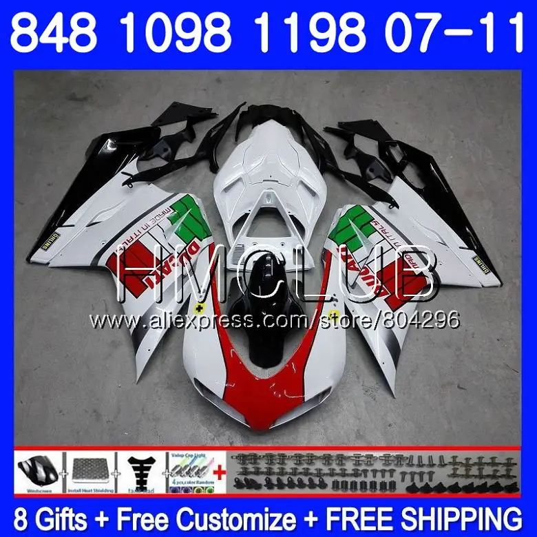 

Kit For DUCATI 848R 1098R 848 1098 1198 07 08 09 10 11 130HM13 1098S 848S R 1198S 2007 2008 2009 2010 2011 Fairing Red white