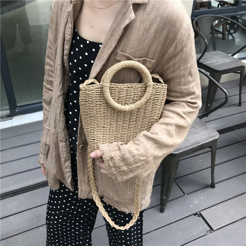 

2018 spring and summer ins straw bag handbag vacation beach must-have hand-woven bag shoulder diagonal bag