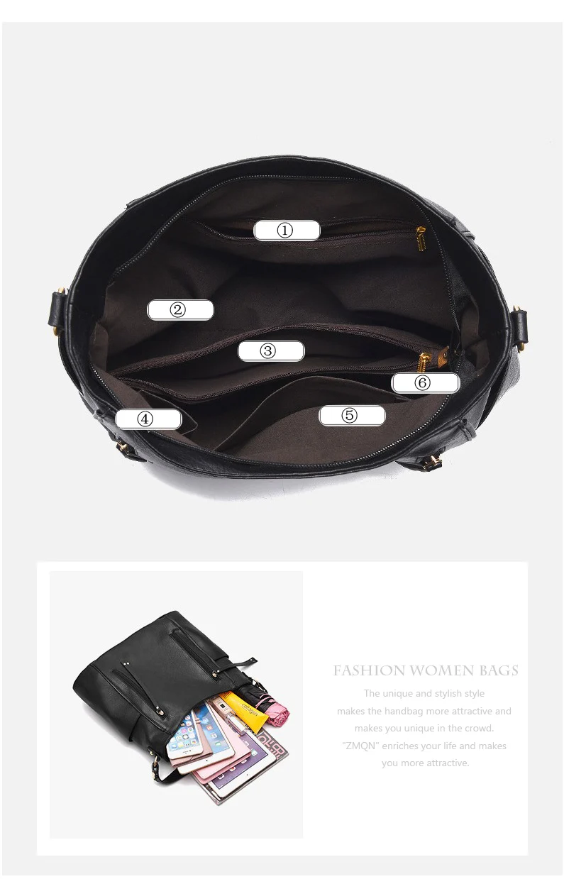 Женская кожаная сумка-мессенджер ZMQN, роскошная черная ручная сумка, вместительная сумка на плечо, модель A897