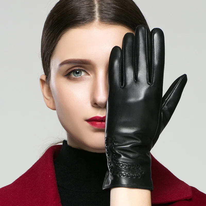 KLSS Brand Genuine Leather Women Gloves High Quality Goatskin Glove Fashion Elegant Lady Driving For Winter Klss2303