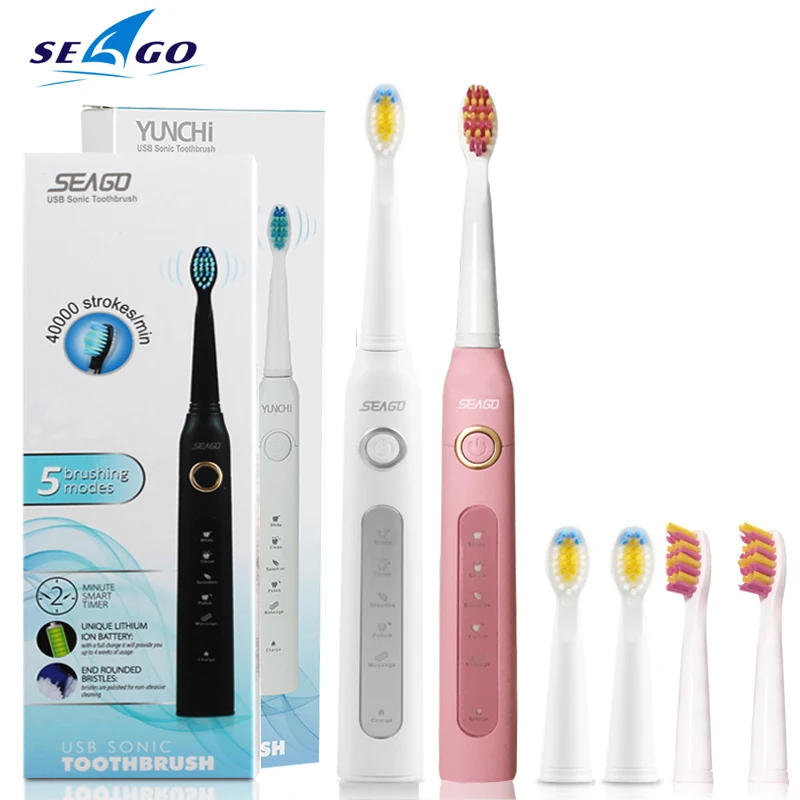 Sonic Electric Toothbrush Usb Rechargeable Tooth Brushes Heads Replacement With Timer Waterproof Ipx7 For Adult Travel Box